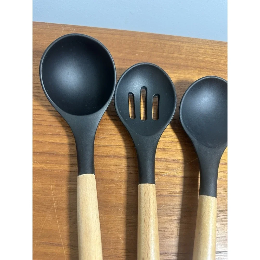 Cooking Utensils Set of 4 Silicone Kitchen Utensils with Wooden Handle,